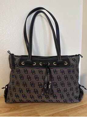 Dooney & Bourke Gray Monogram Canvas Tote with Black Trim